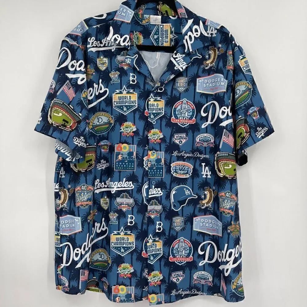 Los Angeles Dodger Blue Stadium 60th Anniversary Luau Night Hawaiian Shirt Large